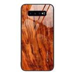 For Samsung Galaxy S10+ Wood Grain Glass Protective Phone Case(Light Brown)