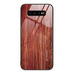 For Samsung Galaxy S10+ Wood Grain Glass Protective Phone Case(Coffee)