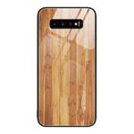 For Samsung Galaxy S10+ Wood Grain Glass Protective Phone Case(Yellow)