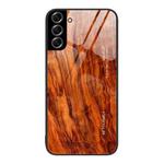 For Samsung Galaxy S22+ 5G Wood Grain Glass Protective Phone Case(Light Brown)