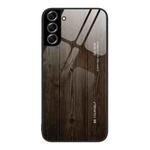 For Samsung Galaxy S22+ 5G Wood Grain Glass Protective Phone Case(Black)