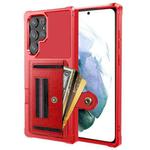 For Samsung Galaxy S22 Ultra 5G ZM06 Card Bag TPU + Leather Phone Case(Red)