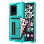 For Samsung Galaxy S20 Ultra ZM06 Card Bag TPU + Leather Phone Case(Cyan)