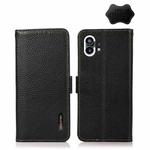 For Nothing Phone 1 KHAZNEH Side-Magnetic Litchi Genuine Leather RFID Phone Case(Black)