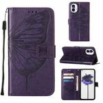 For Nothing Phone 1 Embossed Butterfly Leather Phone Case(Dark Purple)