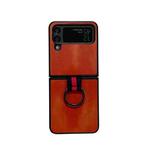 For Samsung Galaxy Z Flip4 Yellow Cow Texture PU Phone Case With Ring(Brown)