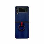 For Samsung Galaxy Z Flip4 Yellow Cow Texture PU Phone Case With Ring(Blue)