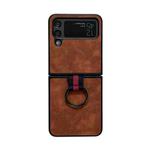 For Samsung Galaxy Z Flip4 Morocco Texture PU+TPU+PC Shockproof Phone Case With Ring(Brown)