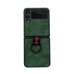 For Samsung Galaxy Z Flip4 Morocco Texture PU+TPU+PC Shockproof Phone Case With Ring(Green)
