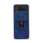 For Samsung Galaxy Z Flip4 Morocco Texture PU+TPU+PC Shockproof Phone Case With Ring(Blue)