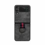 For Samsung Galaxy Z Flip4 Morocco Texture PU+TPU+PC Shockproof Phone Case With Ring(Black)