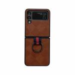 For Samsung Galaxy Z Flip4 Weave Plaid PU Phone Case With Ring(Brown)