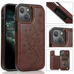 For iPhone 14 Butterflies Flowers Double Buckle Case (Brown)