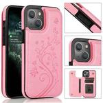 For iPhone 14 Butterflies Flowers Double Buckle Case (Pink)