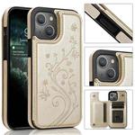 For iPhone 14 Plus Butterflies Flowers Double Buckle Case (Gold)