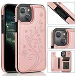 For iPhone 14 Plus Butterflies Flowers Double Buckle Case (Rose Gold)