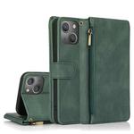 For iPhone 14 Pro Zipper Wallet Bag Leather Case(Dark Green)