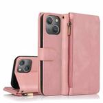For iPhone 14 Plus Zipper Wallet Bag Leather Case (Rose Gold)