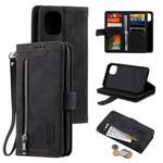 For iPhone 14 Pro Max 9 Card Slots Zipper Bag Leather Case (Black)