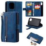 For iPhone 14 Plus 9 Card Slots Zipper Bag Leather Case (Blue)