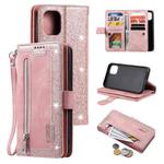 For iPhone 14 Plus 9 Card Slots Zipper Bag Leather Case (Pink)