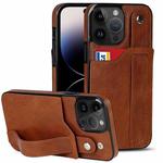 For iPhone 14 Pro Wrist Strap Holder Phone Case(Brown)
