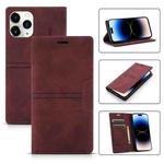 For iPhone 14 Pro Max Magnetic Leather Phone Case (Wine Red)