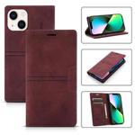 For iPhone 14 Plus Magnetic Leather Phone Case (Wine Red)