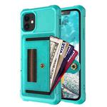 For iPhone 12 ZM06 Card Bag TPU + Leather Phone Case(Cyan)