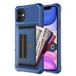 For iPhone 11 ZM06 Card Bag TPU + Leather Phone Case (Blue)