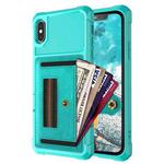 For iPhone X / XS ZM06 Card Bag TPU + Leather Phone Case(Cyan)