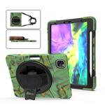 360 Degree Rotation Silicone Protective Cover with Holder & Hand Strap & Long Strap & Pencil Slot For iPad Air 10.9 / Pro 11 2021 / 2020 / 2018(Army Green)