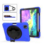 360 Degree Rotation Silicone Protective Cover with Holder & Hand Strap & Long Strap & Pencil Slot For iPad Air 10.9 / Pro 11 2021 / 2020 / 2018(Blue)