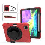 360 Degree Rotation Silicone Protective Cover with Holder & Hand Strap & Long Strap & Pencil Slot For iPad Air 10.9 / Pro 11 2021 / 2020 / 2018(Red)