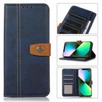 For iPhone 14 Plus Stitching Thread Calf Texture Leather Phone Case (Blue)