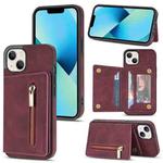 For iPhone 14 Plus Zipper Card Holder Phone Case (Wine Red)