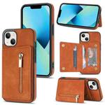 For iPhone 14 Plus Zipper Card Holder Phone Case (Brown)