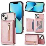 For iPhone 14 Plus Zipper Card Holder Phone Case (Rose Gold)
