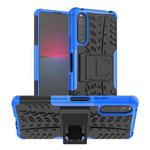 For Sony Xperia 10 IV Tire Texture TPU + PC Phone Case with Holder(Blue)