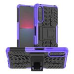 For Sony Xperia 10 IV Tire Texture TPU + PC Phone Case with Holder(Purple)