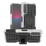 For Sony Xperia 10 IV Tire Texture TPU + PC Phone Case with Holder(White)