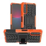 For Sony Xperia 10 IV Tire Texture TPU + PC Phone Case with Holder(Orange)