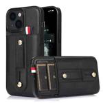 For iPhone 14 Wristband Kickstand Wallet Leather Phone Case (Black)
