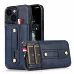 For iPhone 14 Plus Wristband Kickstand Wallet Leather Phone Case (Blue)