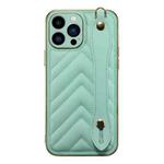 D03 PU Leather Electroplated Phone Case with Wrist Strap For iPhone 13(Light Green)
