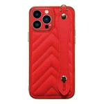 D03 PU Leather Electroplated Phone Case with Wrist Strap For iPhone 13(Red)