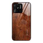 For Xiaomi Redmi 10C Wood Grain Glass Protective Case(Dark Brown)