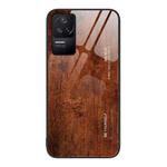 For Xiaomi Redmi K50 Wood Grain Glass Protective Case(Dark Brown)