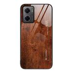 For Xiaomi Redmi Note 11E Wood Grain Glass Protective Case(Dark Brown)