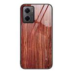 For Xiaomi Redmi Note 11E Wood Grain Glass Protective Case(Coffee)